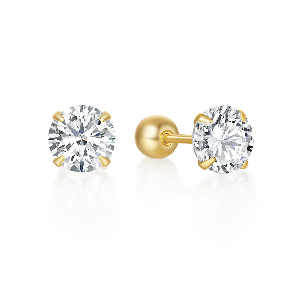 Stud Earrings Fashion Gold Metal Diamond Round Stud Earrings