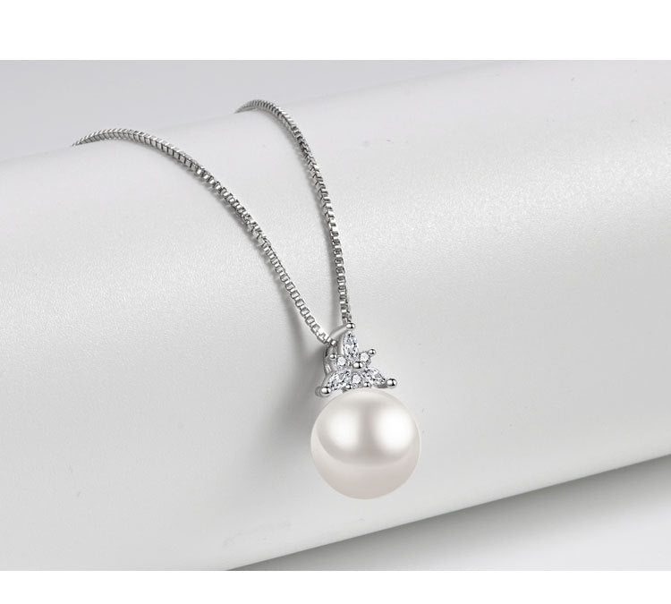 Fashion White Gold Copper Diamond Pearl Necklace