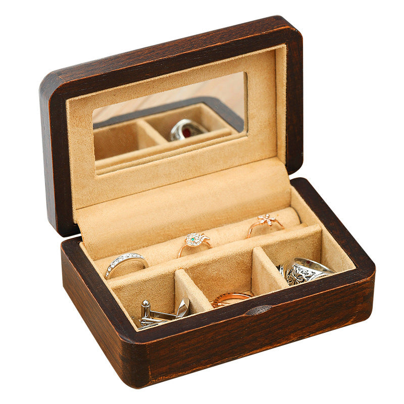 Wooden Small Jewelry Box Storage Organizer Travel Wood Necklace Earring Ring Jewellery Display Case Showcase