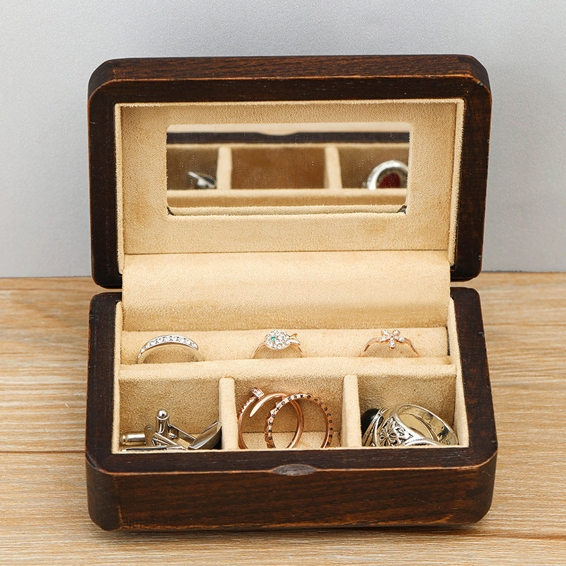 Wooden Small Jewelry Box Storage Organizer Travel Wood Necklace Earring Ring Jewellery Display Case Showcase