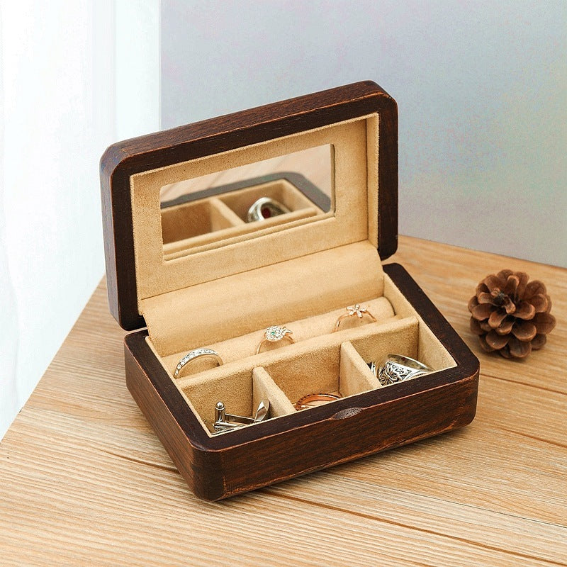 Wooden Small Jewelry Box Storage Organizer Travel Wood Necklace Earring Ring Jewellery Display Case Showcase