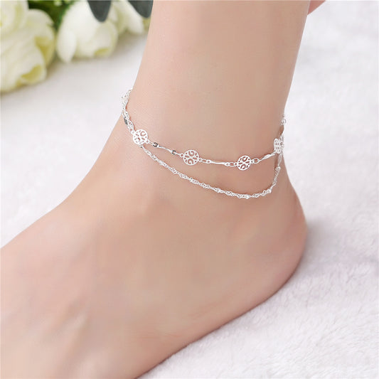 Hollow Anklet Clip Bead Silver Jewelry