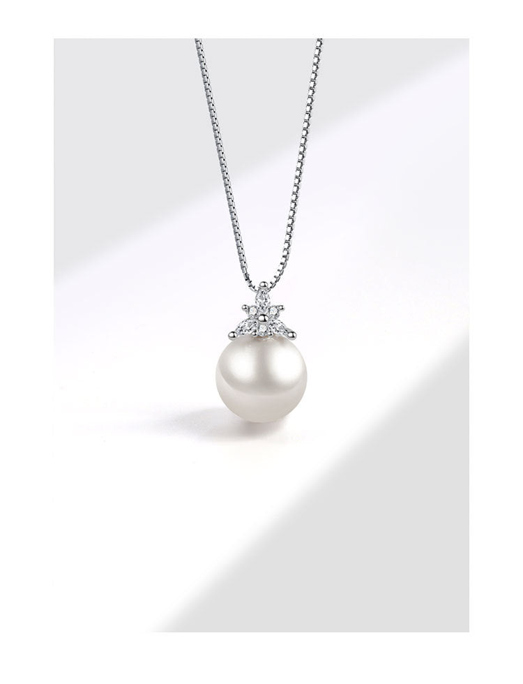 Fashion White Gold Copper Diamond Pearl Necklace