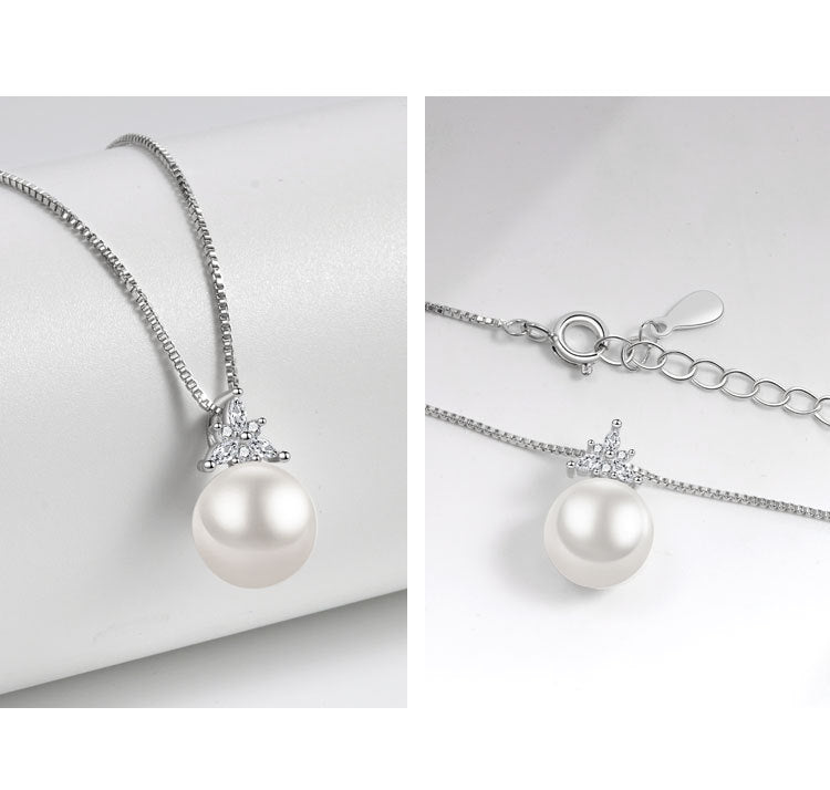 Fashion White Gold Copper Diamond Pearl Necklace