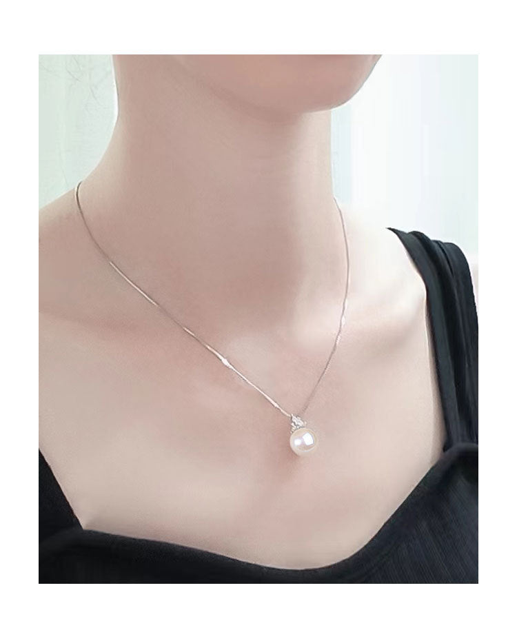 Fashion White Gold Copper Diamond Pearl Necklace