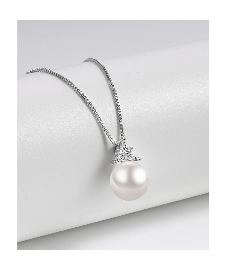 Fashion White Gold Copper Diamond Pearl Necklace