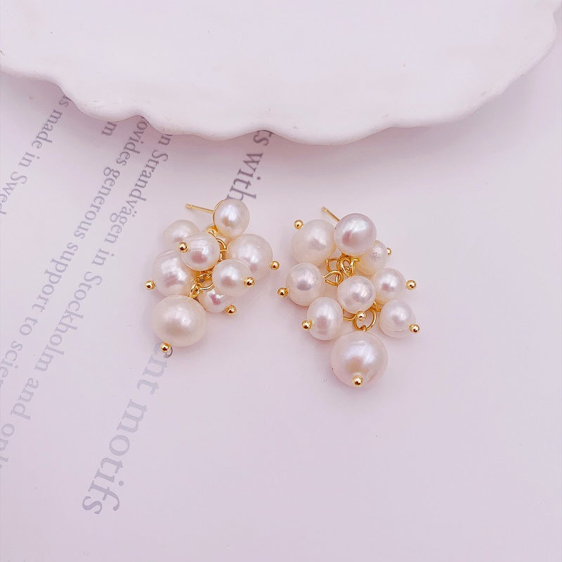 Fashion Silver Pearl Braided Geometric Earrings