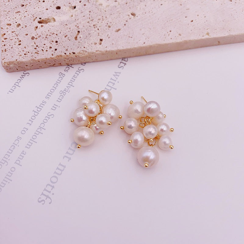 Fashion Silver Pearl Braided Geometric Earrings